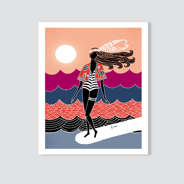 Lizzy Artwork, Japan Dancer, Surf Art, Surf Illustration, Lizzy Artwork
