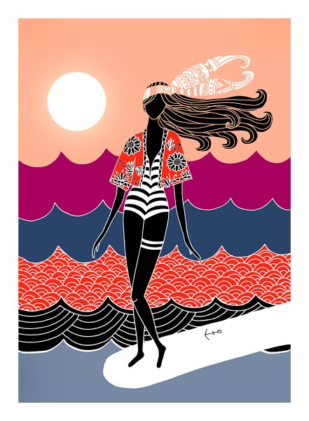 Lizzy Artwork, Japan Dancer, Surf Art, Surf Illustration, Lizzy Artwork
